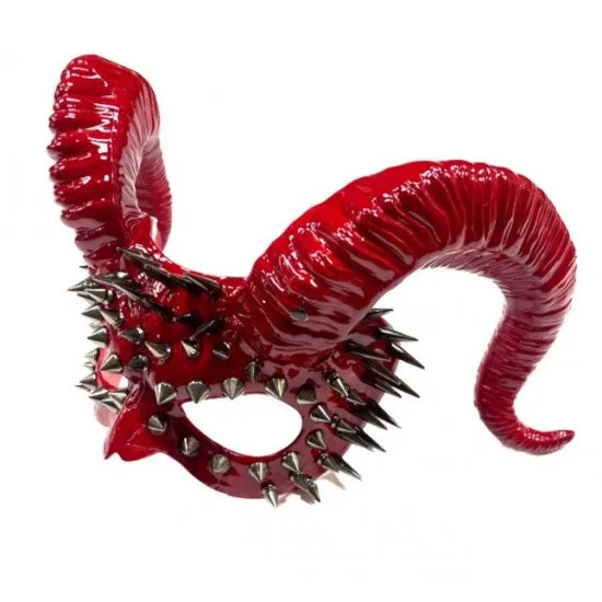 Black Ram Horns Mask with Spik