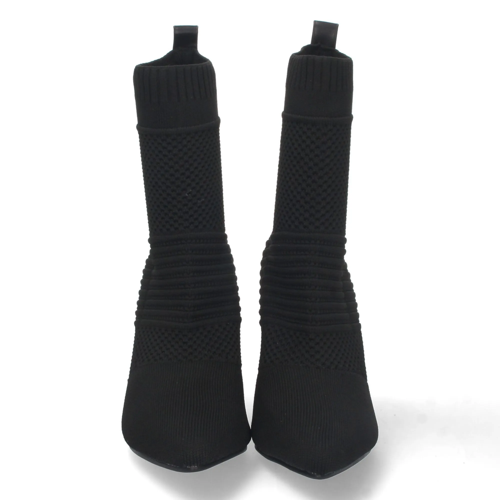 Botines de tacón ancho estilo calcetín mujer color negro