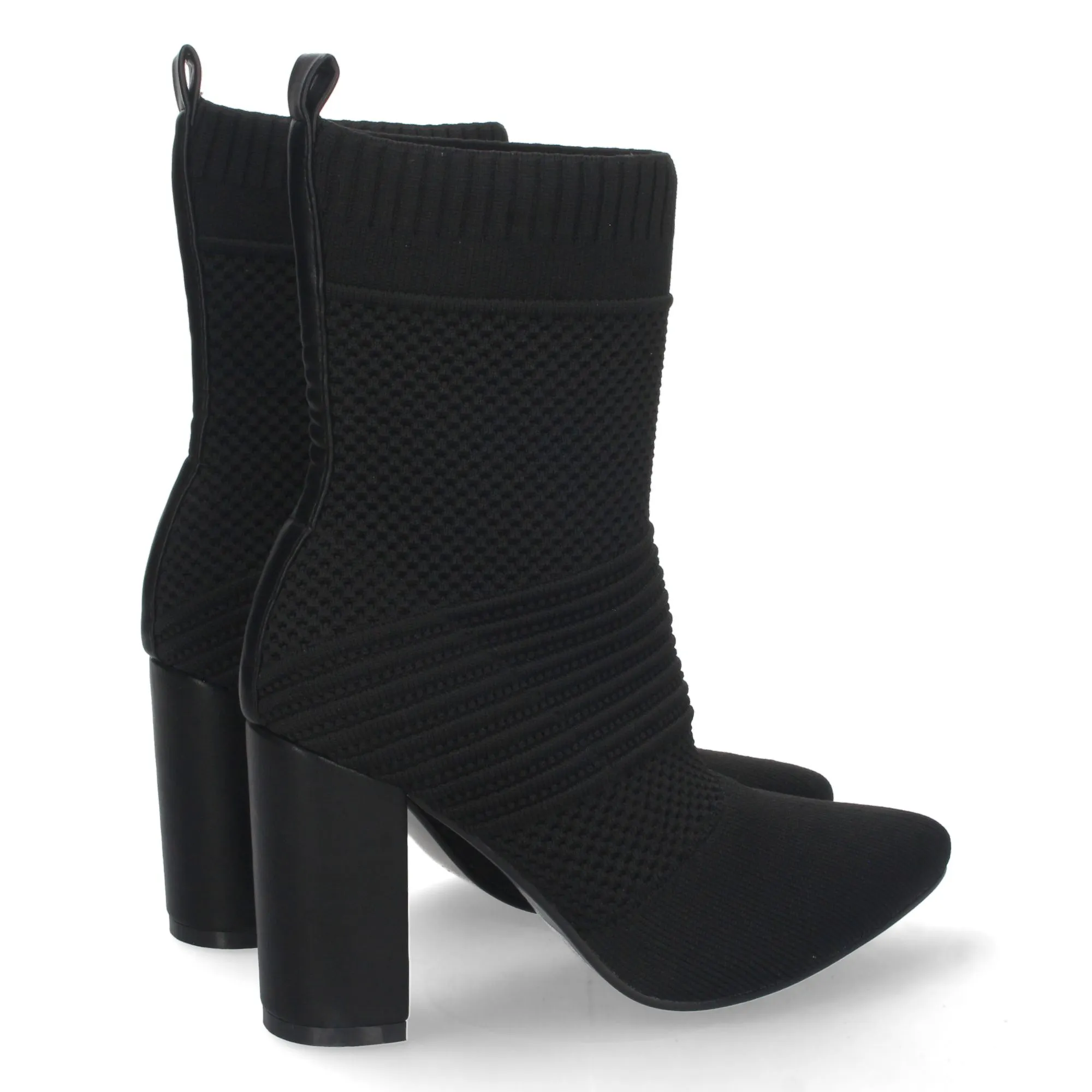 Botines de tacón ancho estilo calcetín mujer color negro