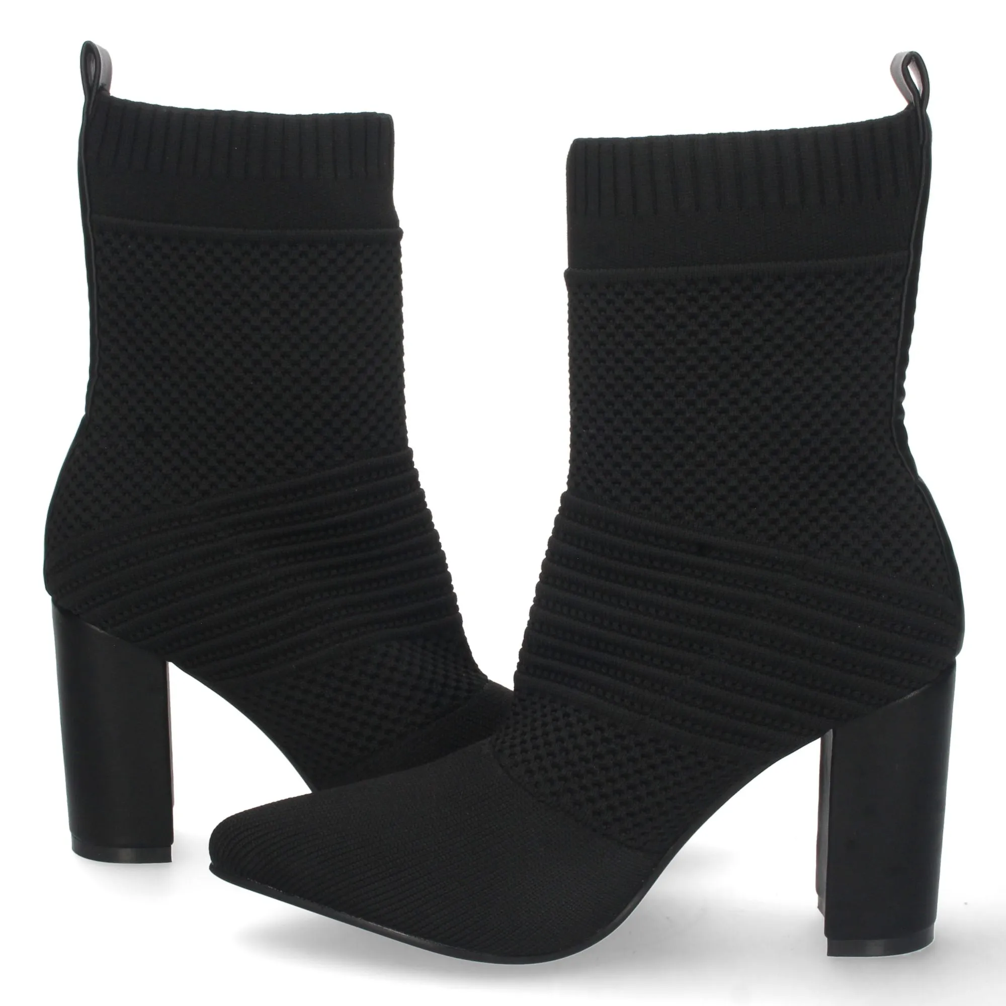 Botines de tacón ancho estilo calcetín mujer color negro