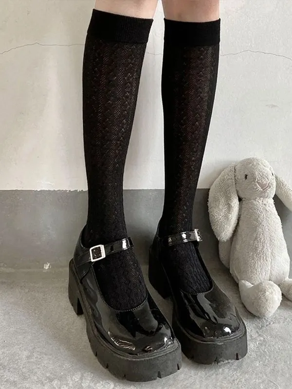 Calcetines hasta la rodilla de jacquard de color liso