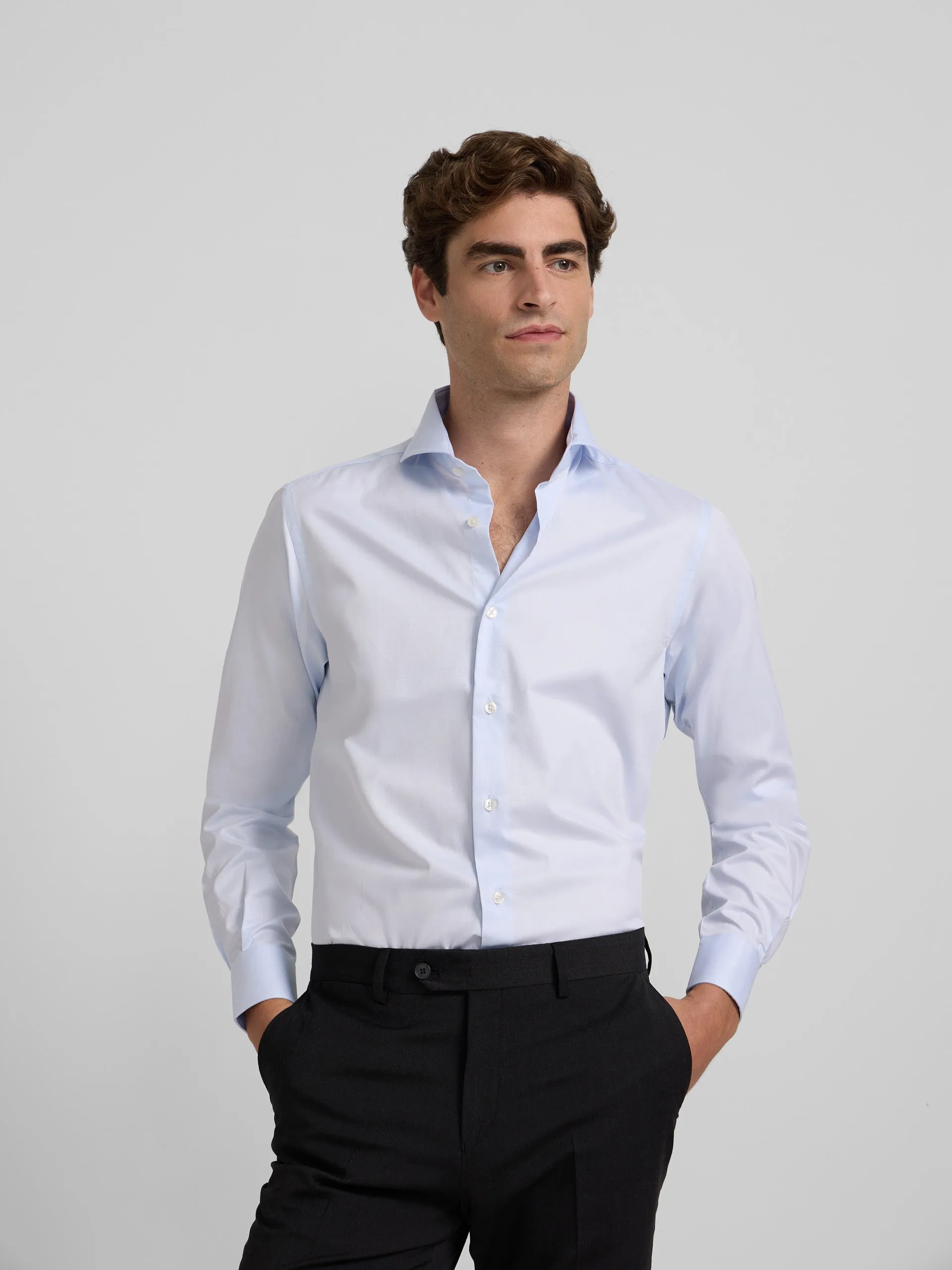 Camisa vestir mini rayas celeste puño doble