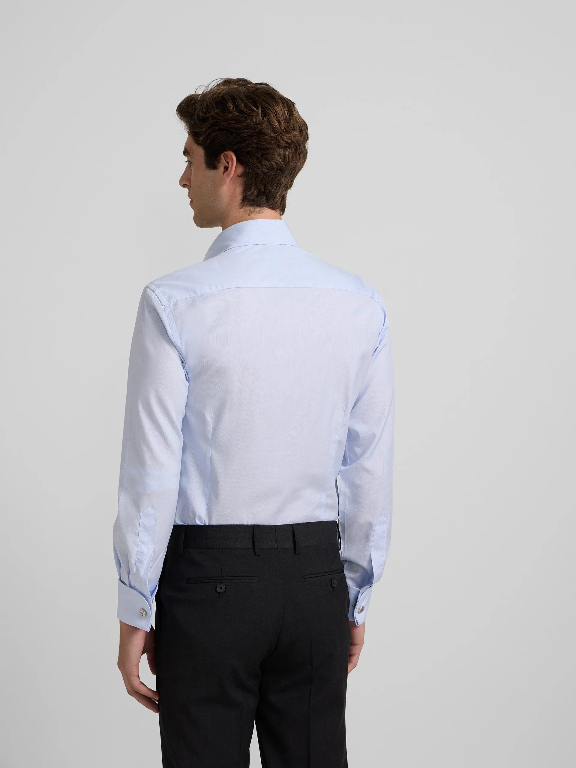 Camisa vestir mini rayas celeste puño doble