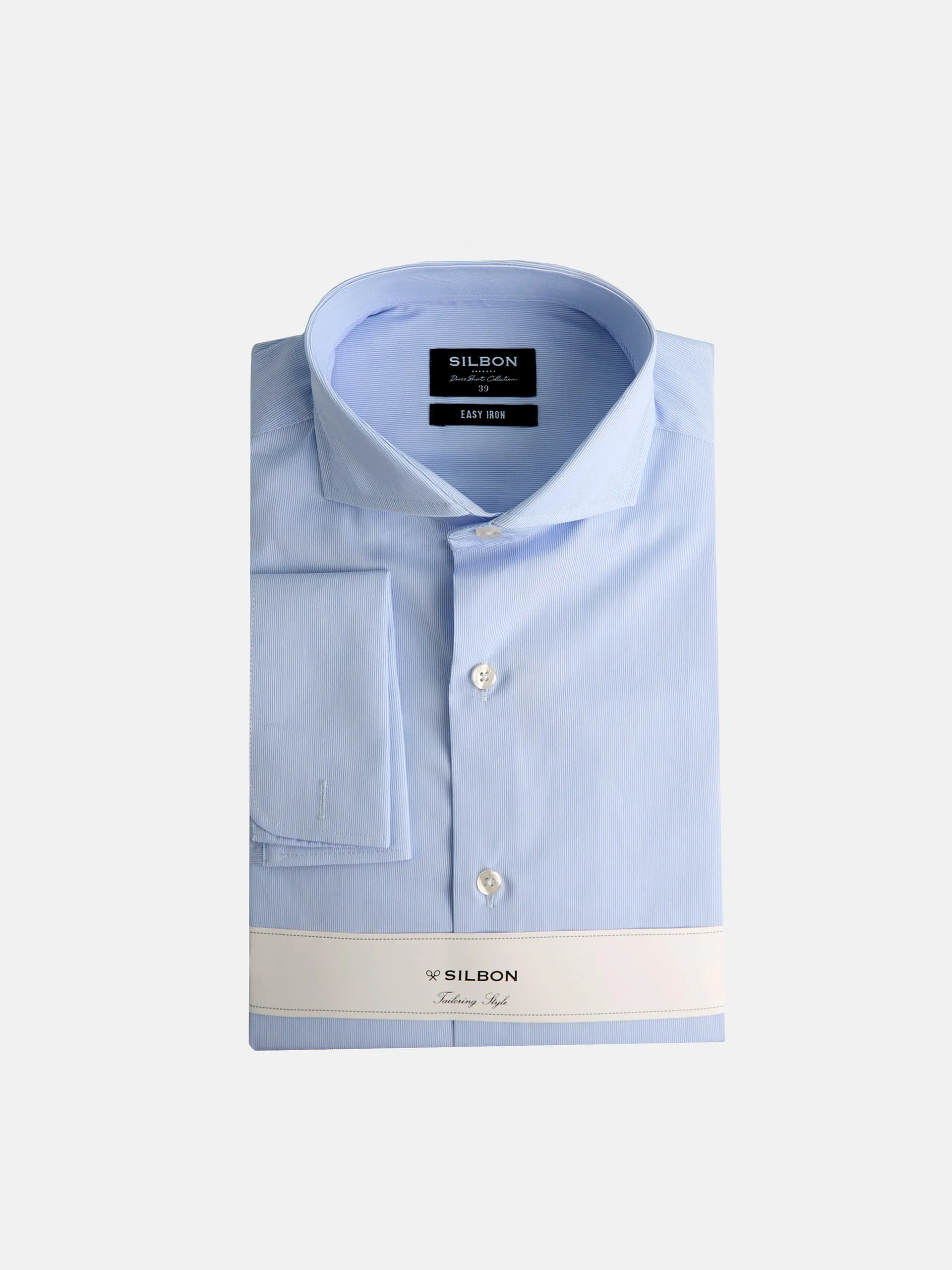 Camisa vestir mini rayas celeste puño doble