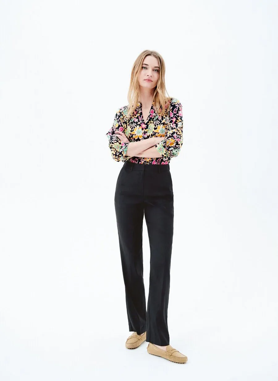 CAROLL PIERROT  PANTALóN RECTO DE MEZCLA DE LINO EN NEGRO