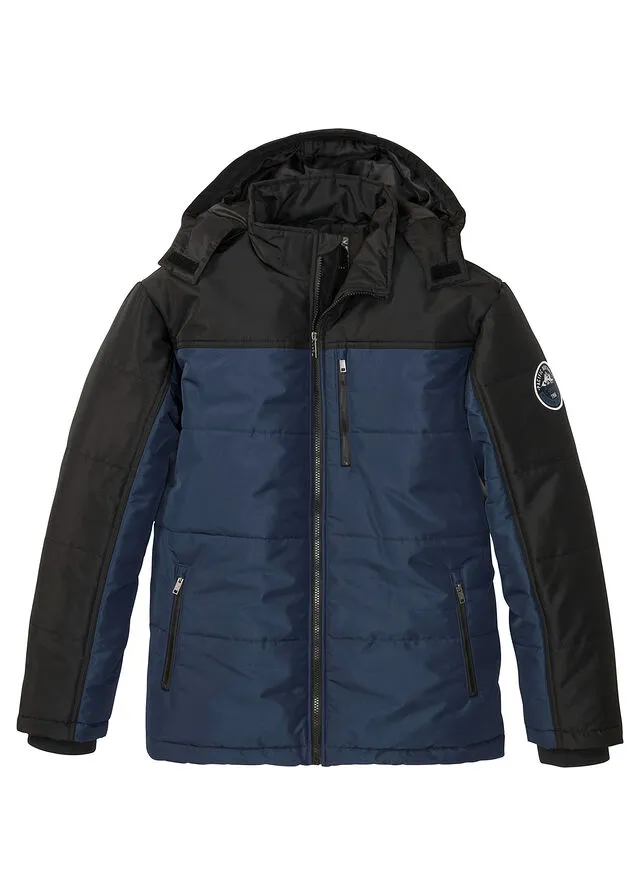 CHAQUETA GUATEADA DE CORTE CóMODO Y CAPUCHA AZUL OSCURONEGRO