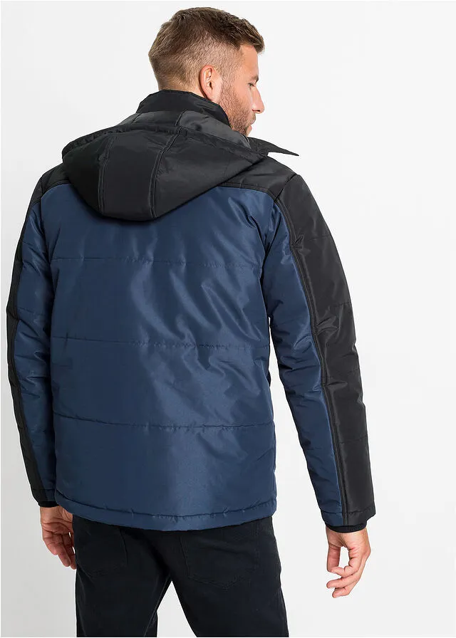 CHAQUETA GUATEADA DE CORTE CóMODO Y CAPUCHA AZUL OSCURONEGRO