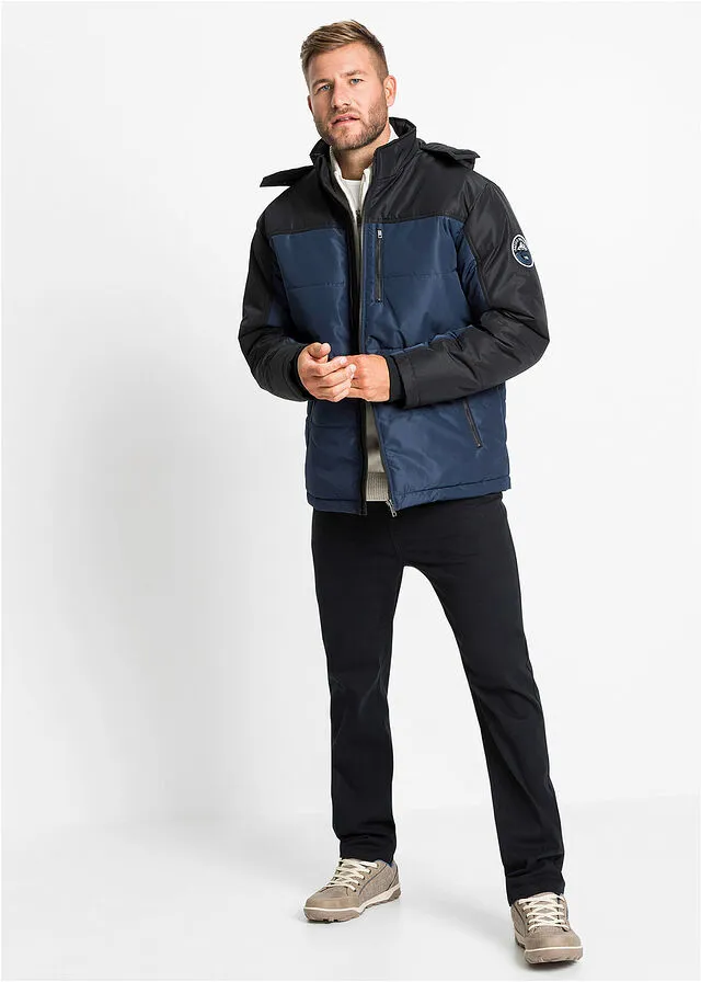 CHAQUETA GUATEADA DE CORTE CóMODO Y CAPUCHA AZUL OSCURONEGRO