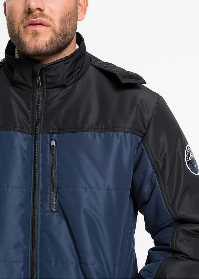 CHAQUETA GUATEADA DE CORTE CóMODO Y CAPUCHA AZUL OSCURONEGRO