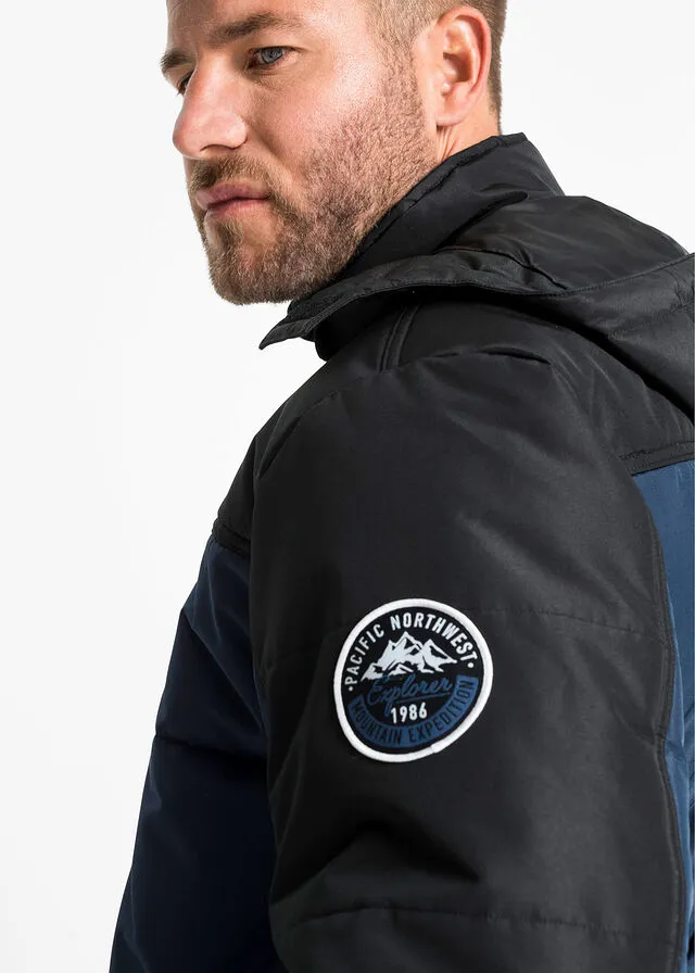 CHAQUETA GUATEADA DE CORTE CóMODO Y CAPUCHA AZUL OSCURONEGRO
