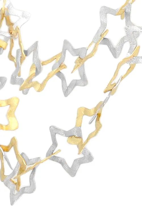 Conjunto oro bicolor 18K gargantilla y pendientes largos estrellas caladas