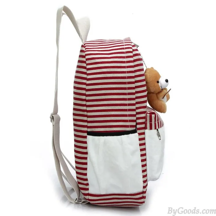  Cute UK Flag Striped Bear Doll Canvas Backpack