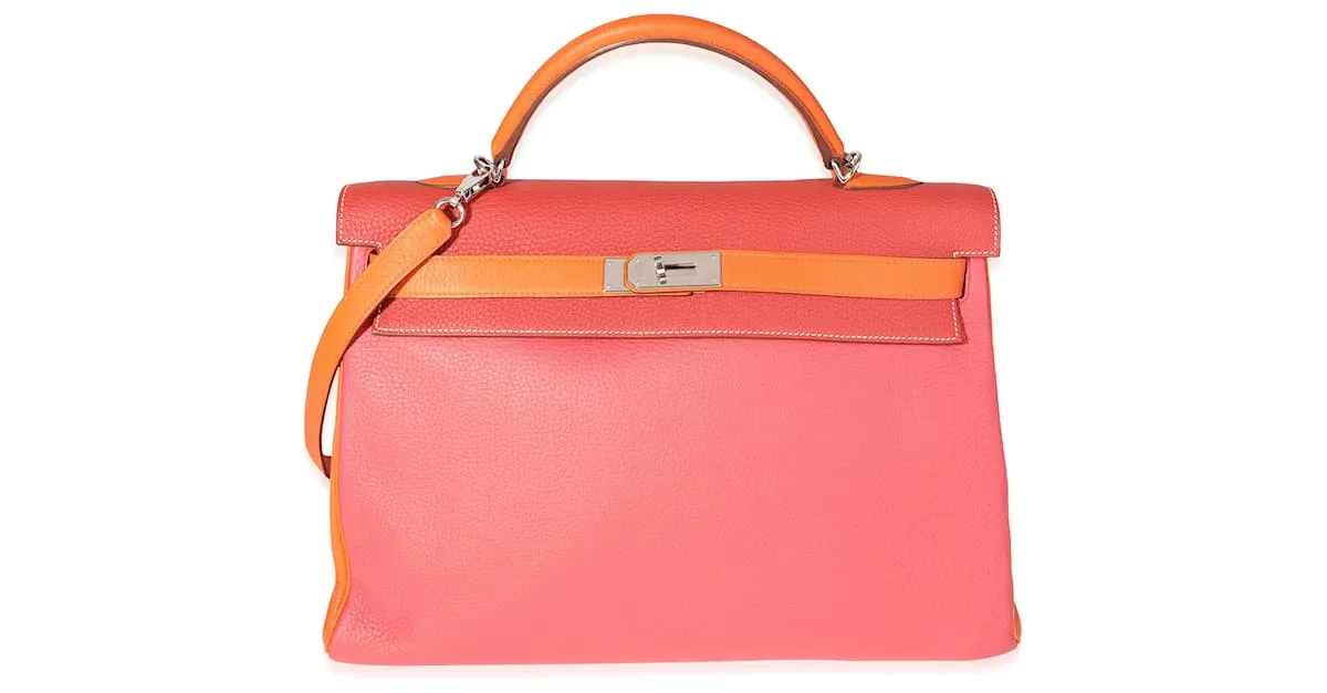 Hermès Rose Jaipur, optimista, & naranja clemencia regreso kelly 40 PHW Rosa Multicolor 
