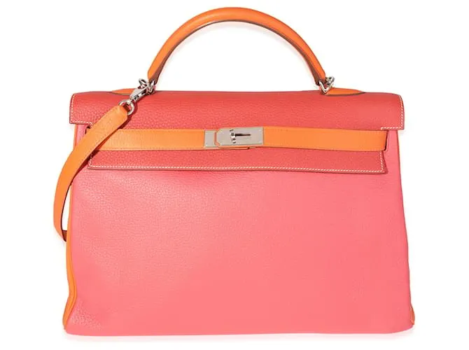 Hermès Rose Jaipur, optimista, & naranja clemencia regreso kelly 40 PHW Rosa Multicolor 