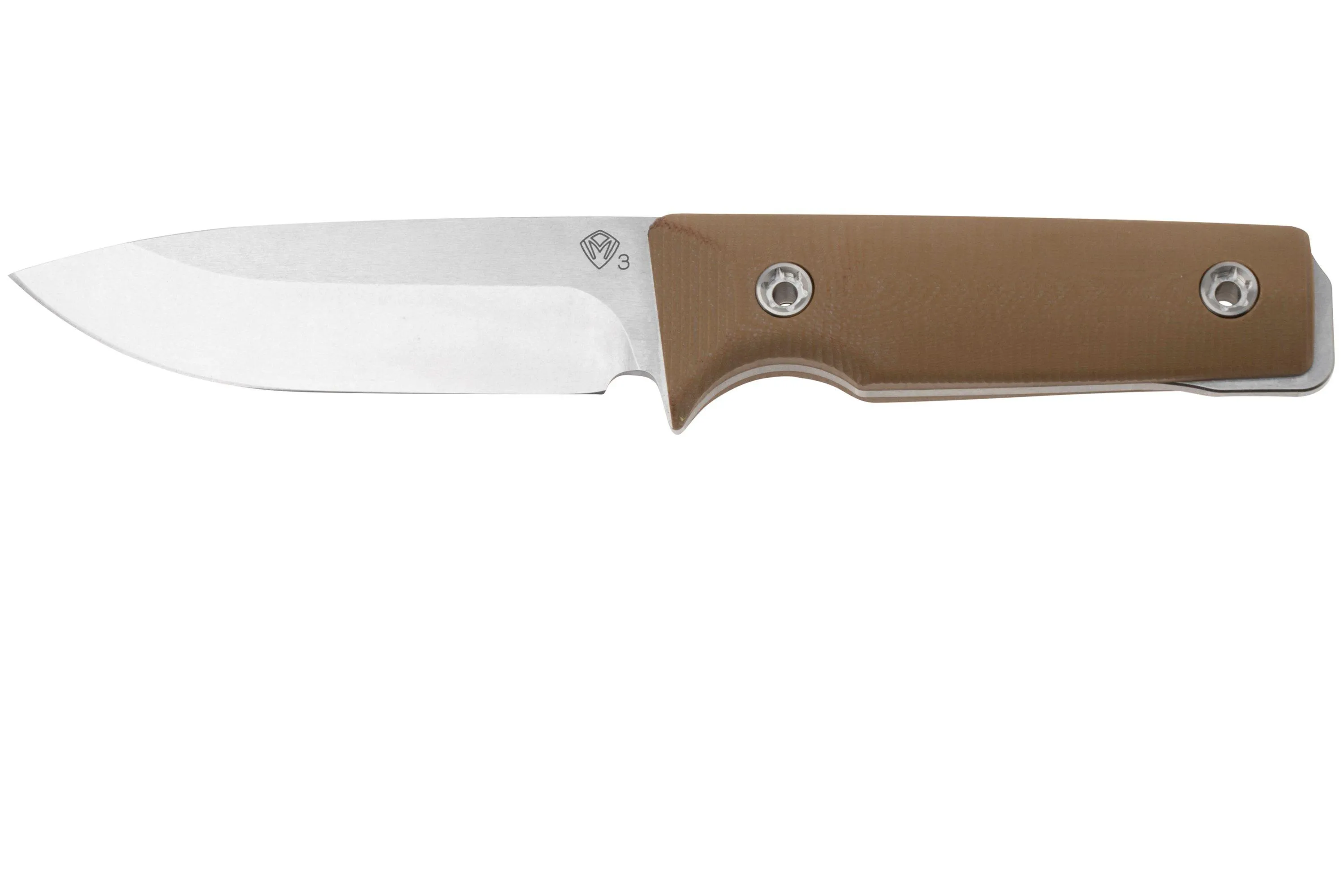 MEDFORD PRO THE SAN 24TS02, CPM 3V TUMBLED BLADE, COYOTE G10 HANDLES, LEATHER SHEATH, CUCHILLO DE SUPERVIVENCIA