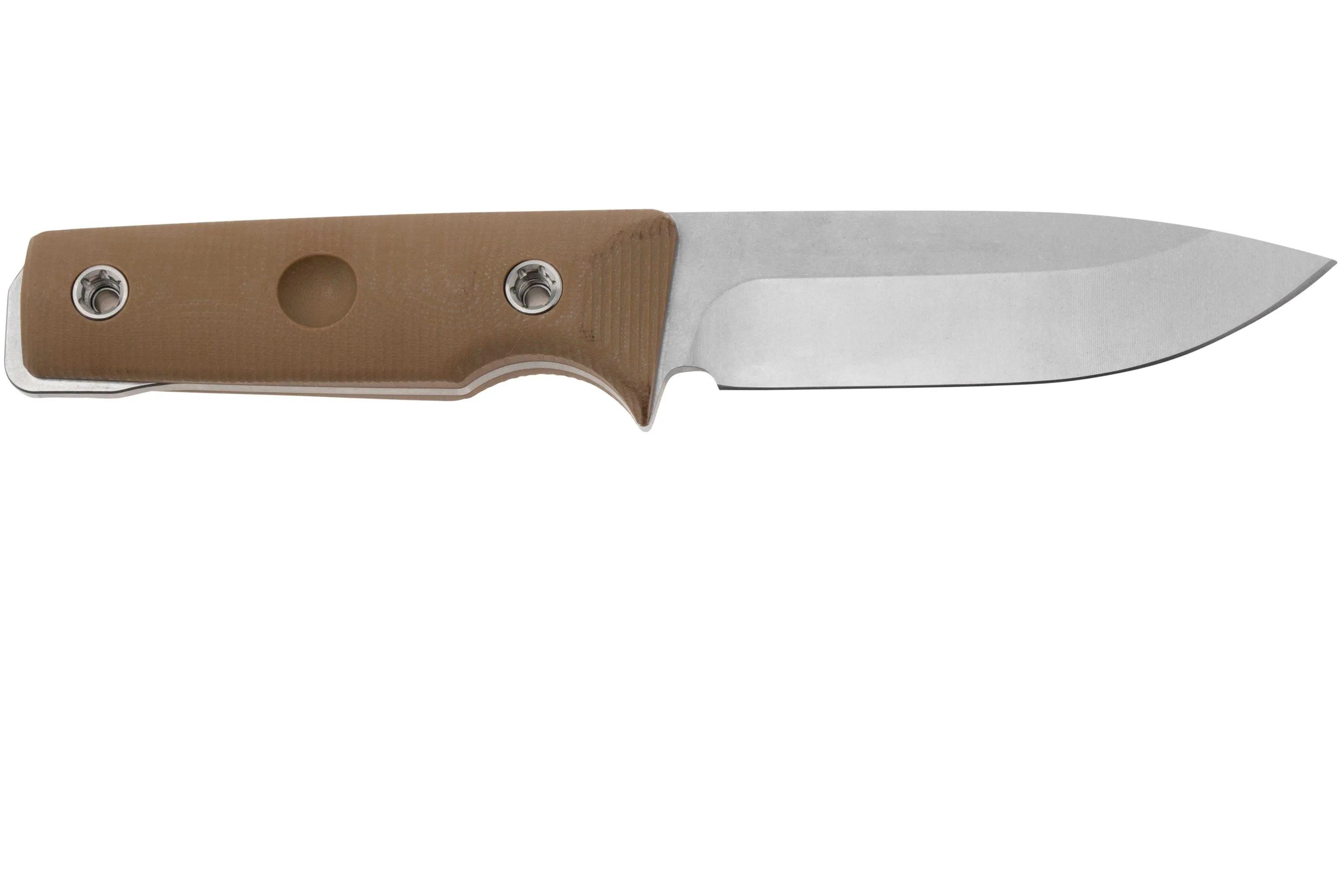 MEDFORD PRO THE SAN 24TS02, CPM 3V TUMBLED BLADE, COYOTE G10 HANDLES, LEATHER SHEATH, CUCHILLO DE SUPERVIVENCIA