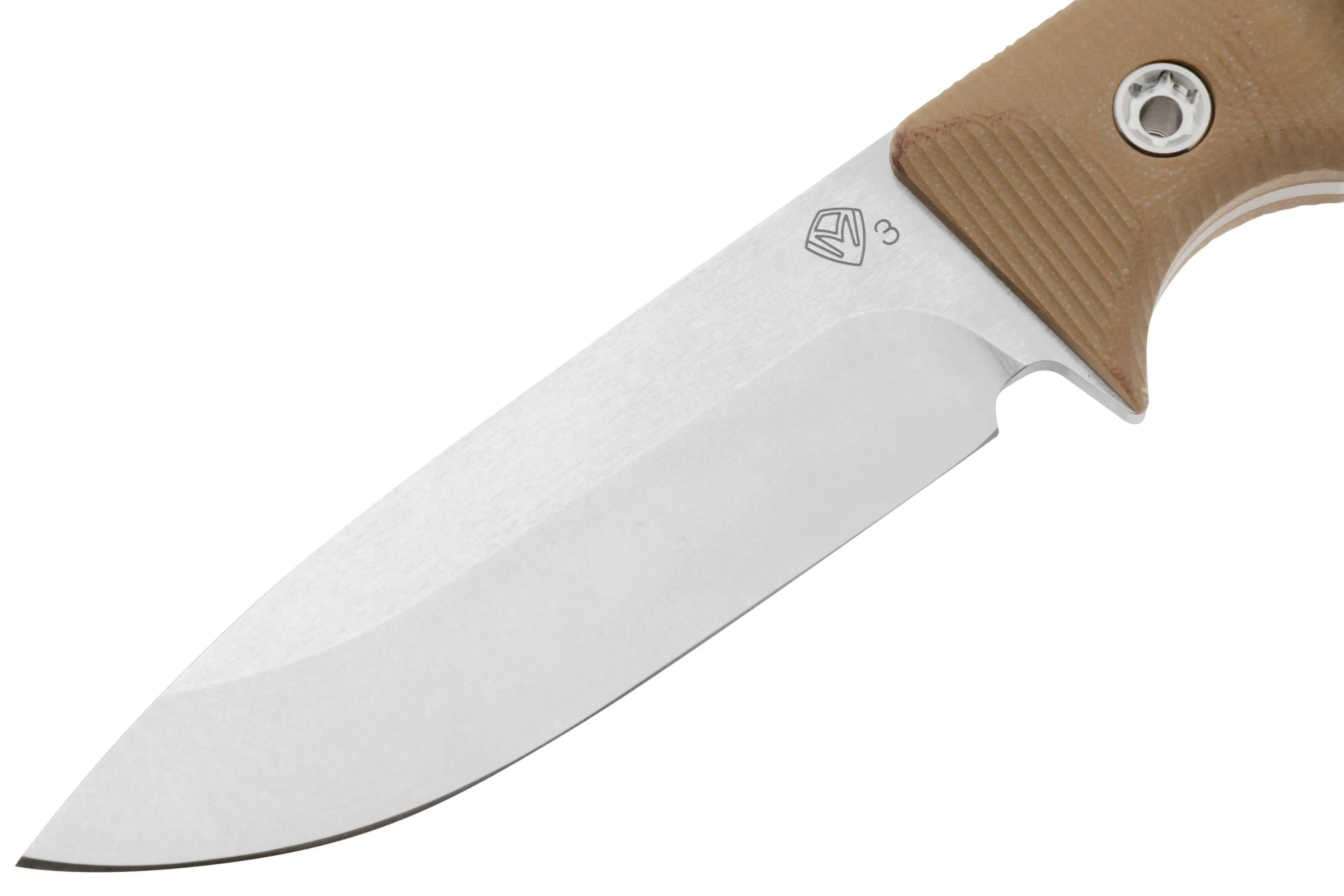 MEDFORD PRO THE SAN 24TS02, CPM 3V TUMBLED BLADE, COYOTE G10 HANDLES, LEATHER SHEATH, CUCHILLO DE SUPERVIVENCIA