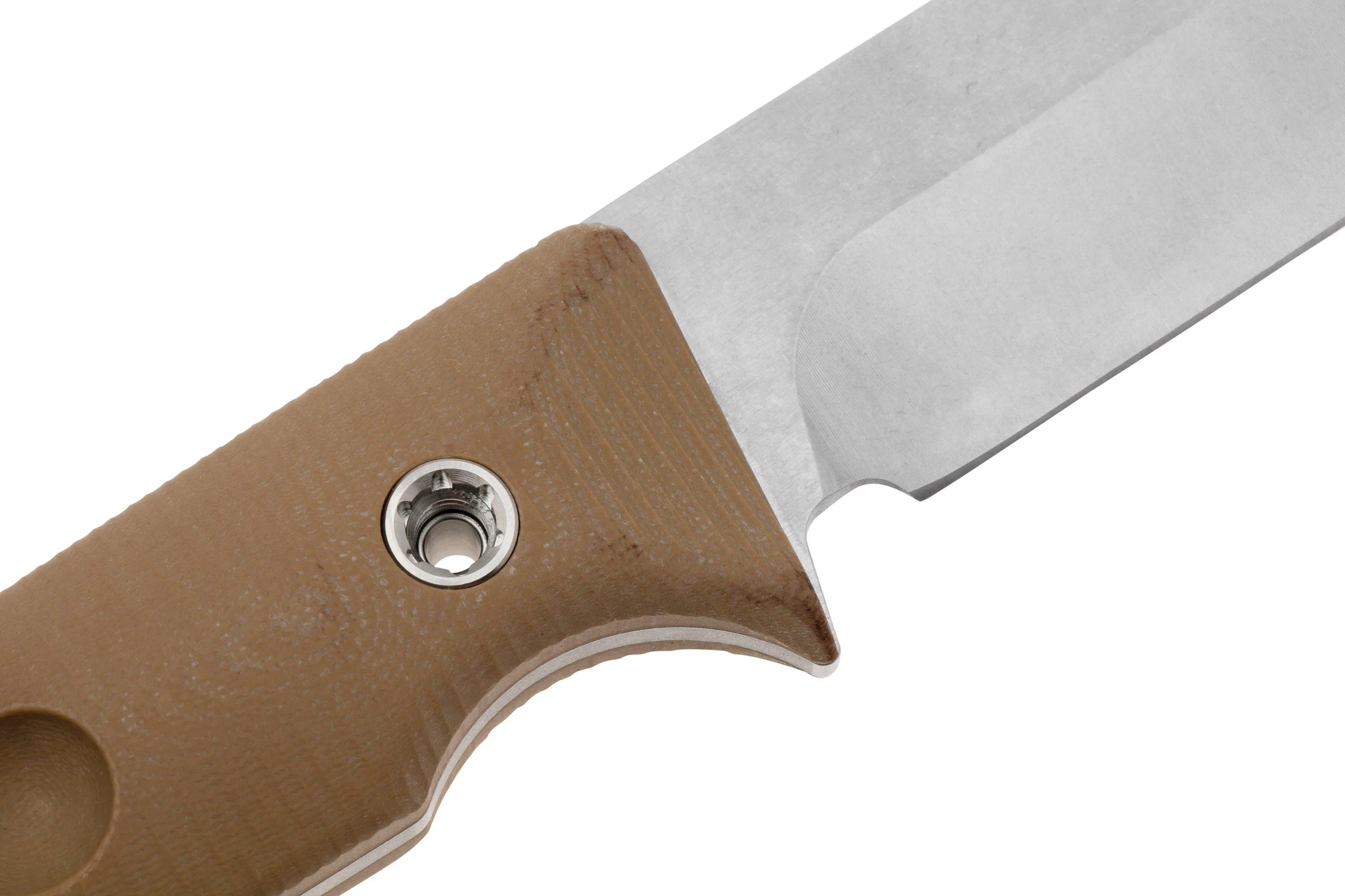 MEDFORD PRO THE SAN 24TS02, CPM 3V TUMBLED BLADE, COYOTE G10 HANDLES, LEATHER SHEATH, CUCHILLO DE SUPERVIVENCIA