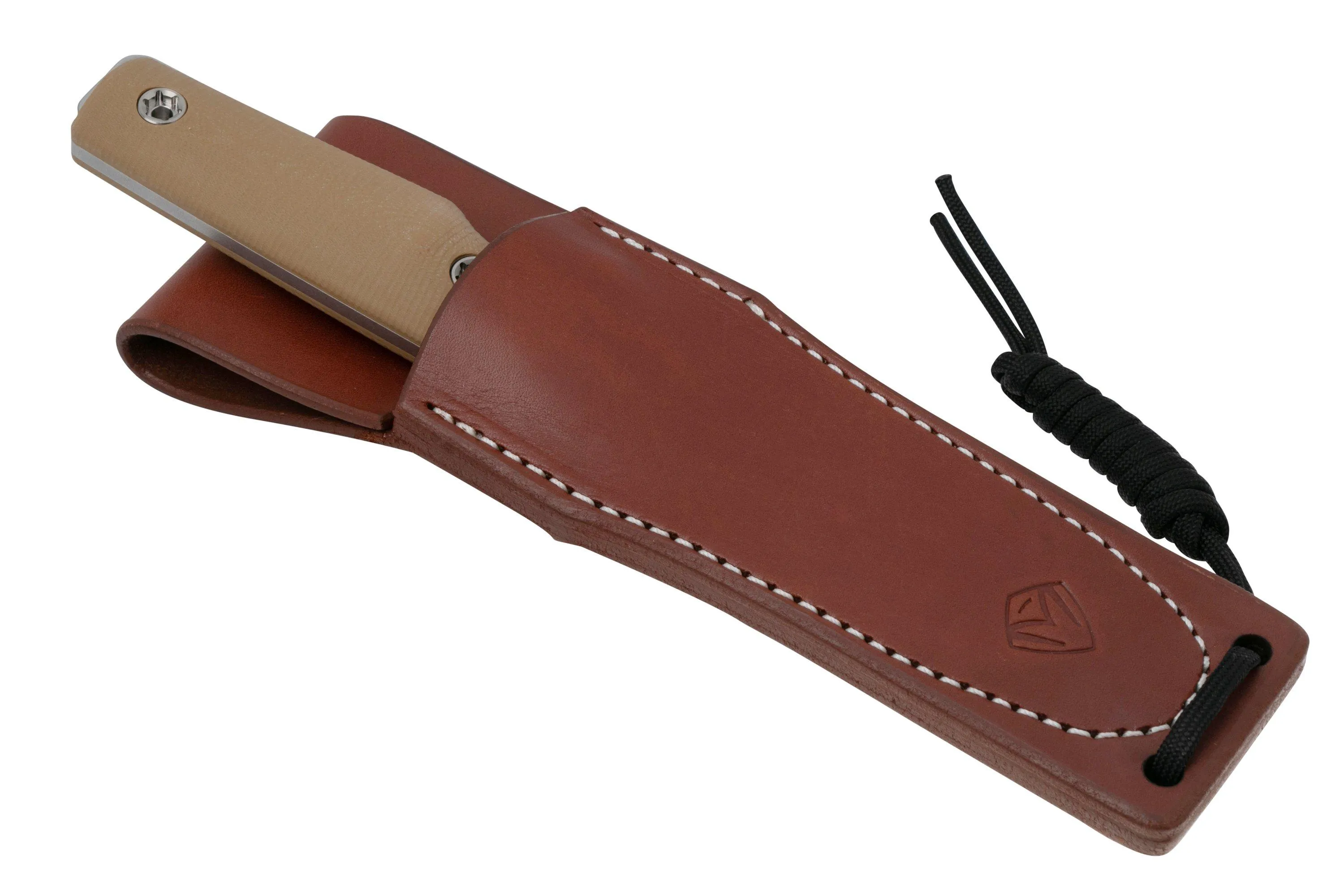MEDFORD PRO THE SAN 24TS02, CPM 3V TUMBLED BLADE, COYOTE G10 HANDLES, LEATHER SHEATH, CUCHILLO DE SUPERVIVENCIA