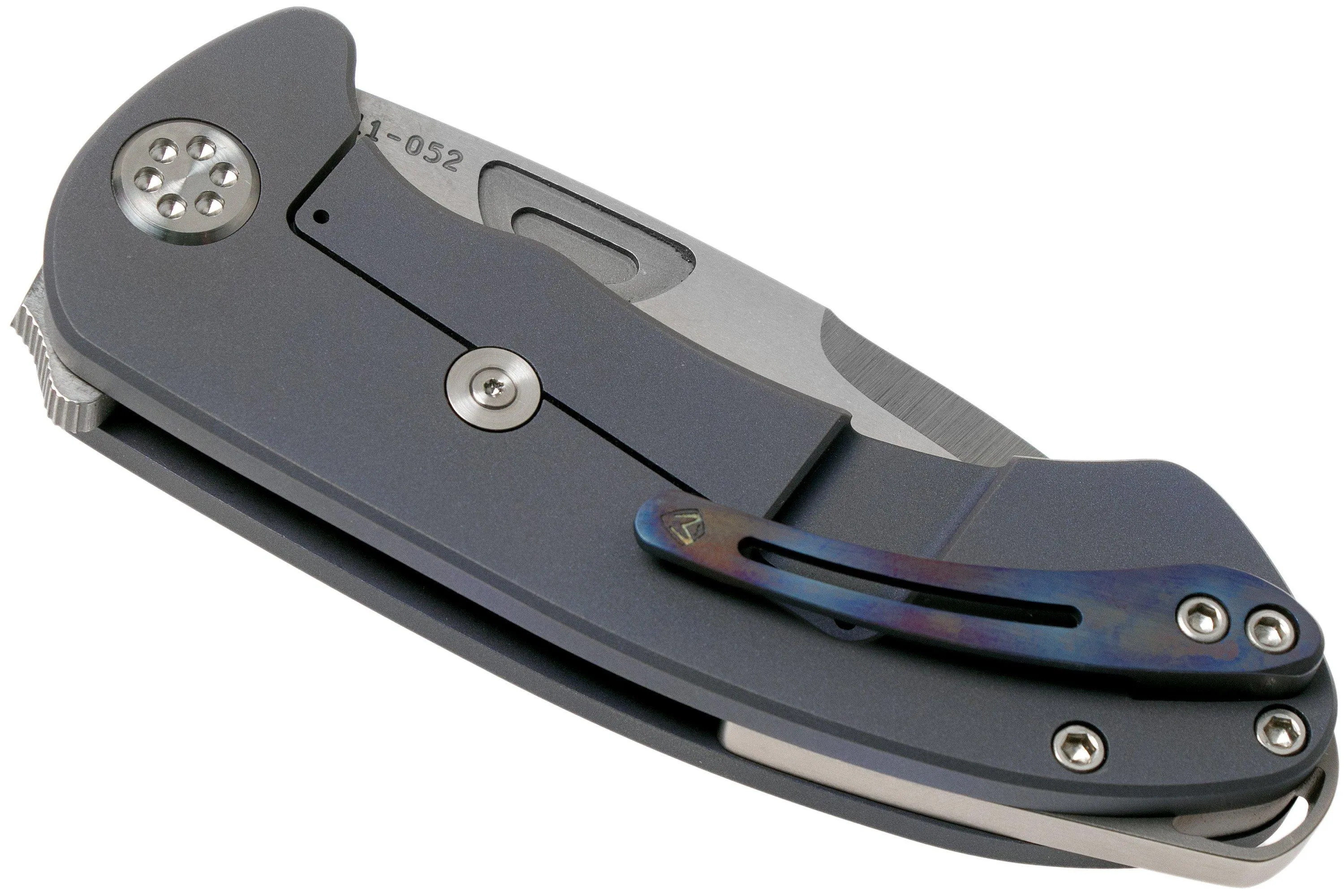 Medford Theseus, Tumbled S35VN, Dark Blue Bolstered Handle navaja