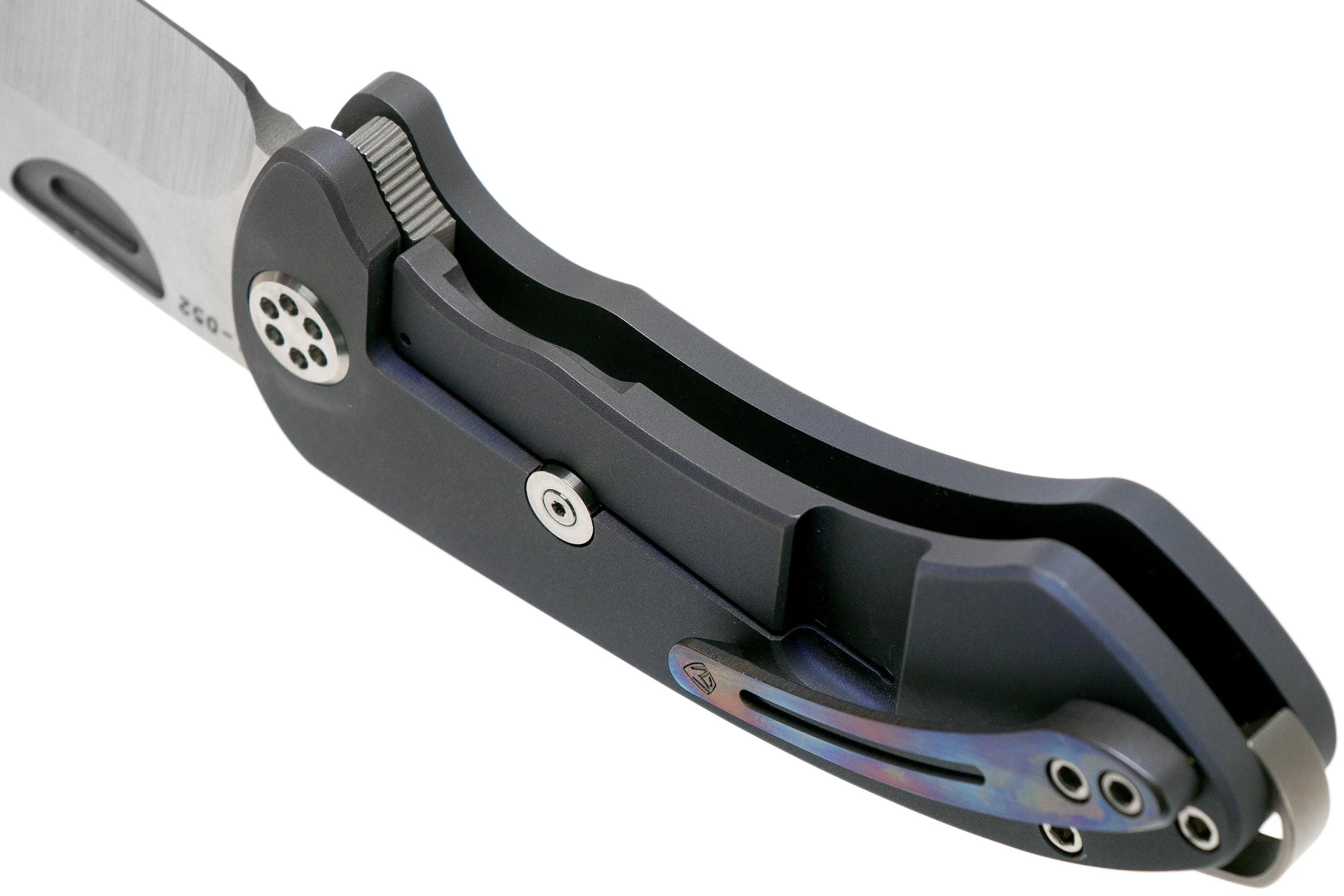 Medford Theseus, Tumbled S35VN, Dark Blue Bolstered Handle navaja