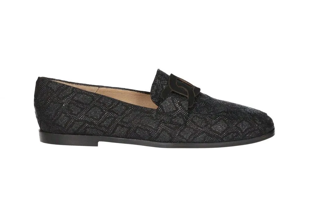 Mocasin Grabado Negro Adorno Pala Eslabones