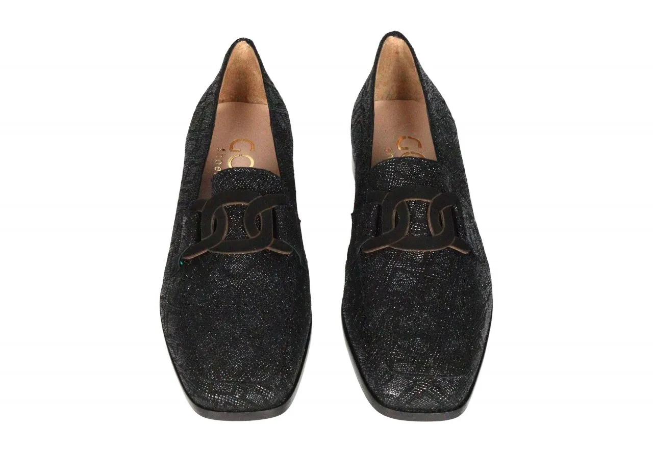 Mocasin Grabado Negro Adorno Pala Eslabones