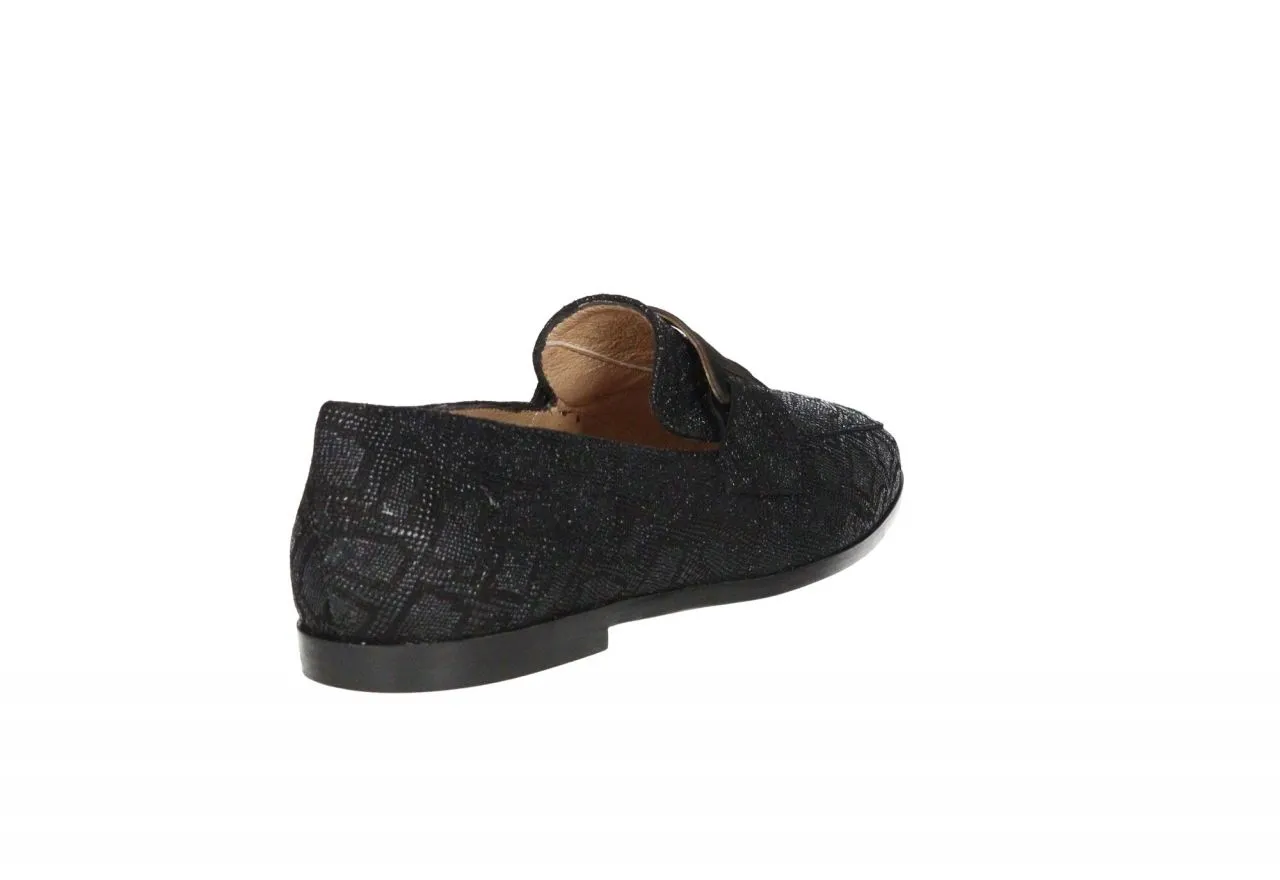 Mocasin Grabado Negro Adorno Pala Eslabones