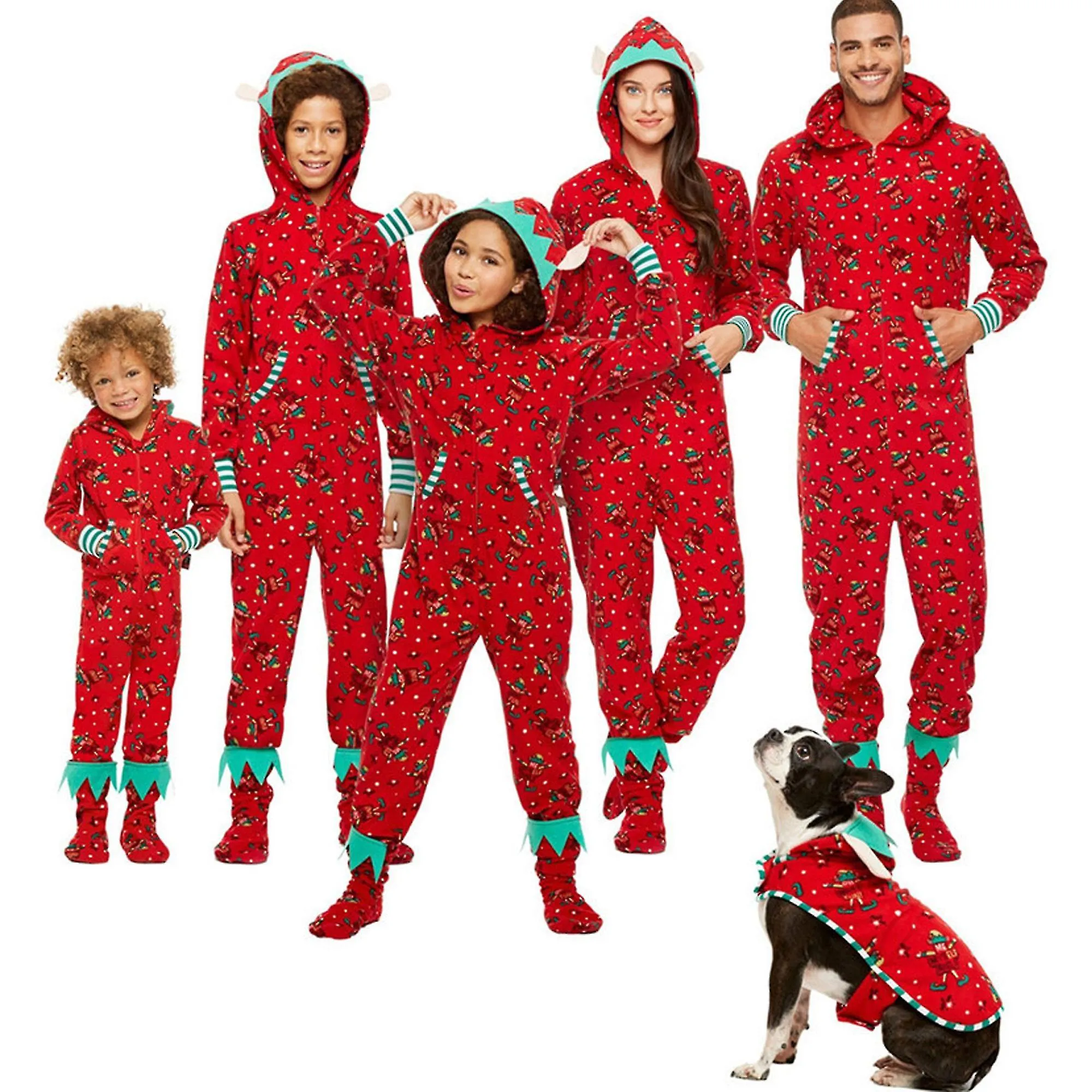 Navidad Familia Juego de pijamas Conjunto de Navidad Adultos Niños Hooded Onesise Sleepwear Men Romper Jumpsuit
