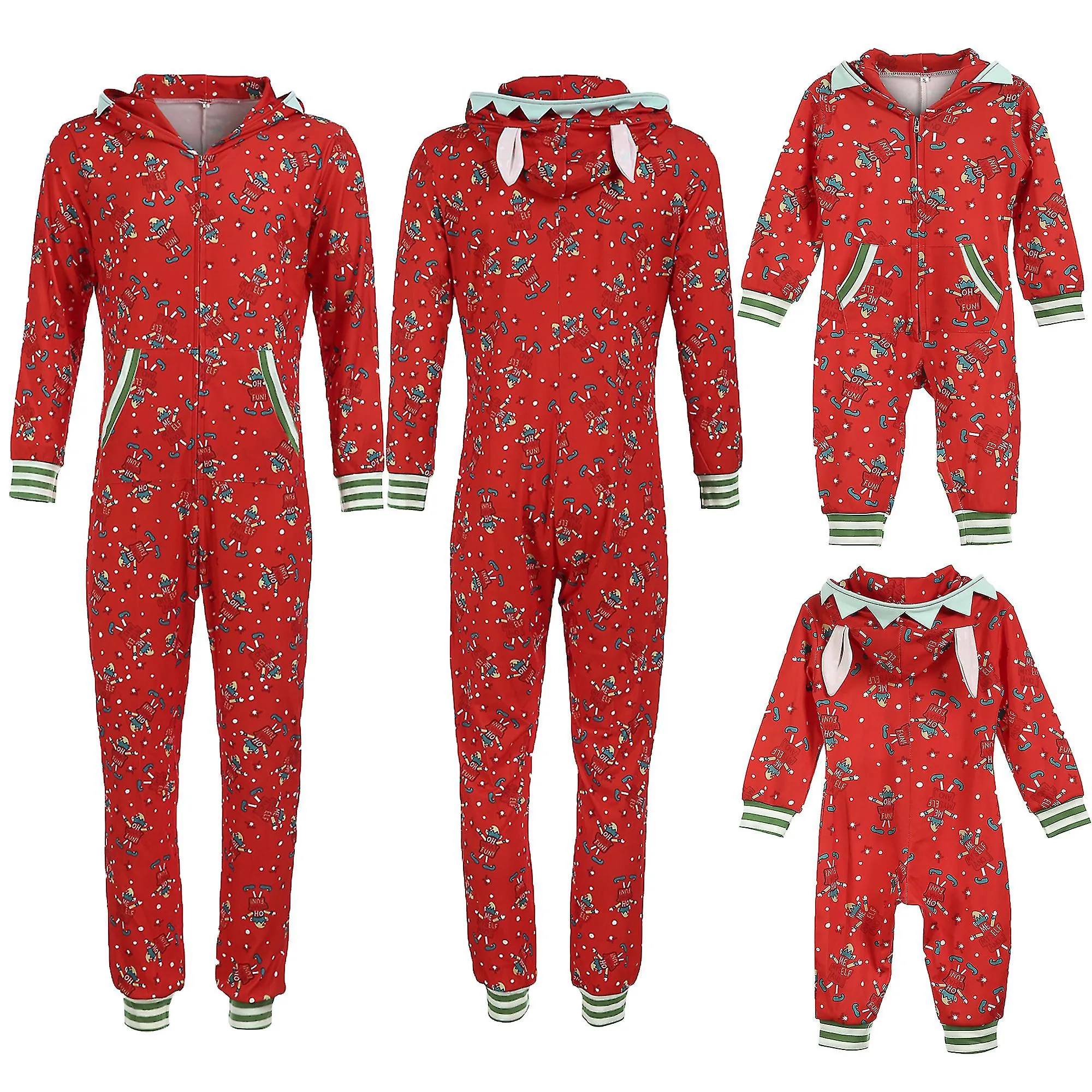Navidad Familia Juego de pijamas Conjunto de Navidad Adultos Niños Hooded Onesise Sleepwear Men Romper Jumpsuit