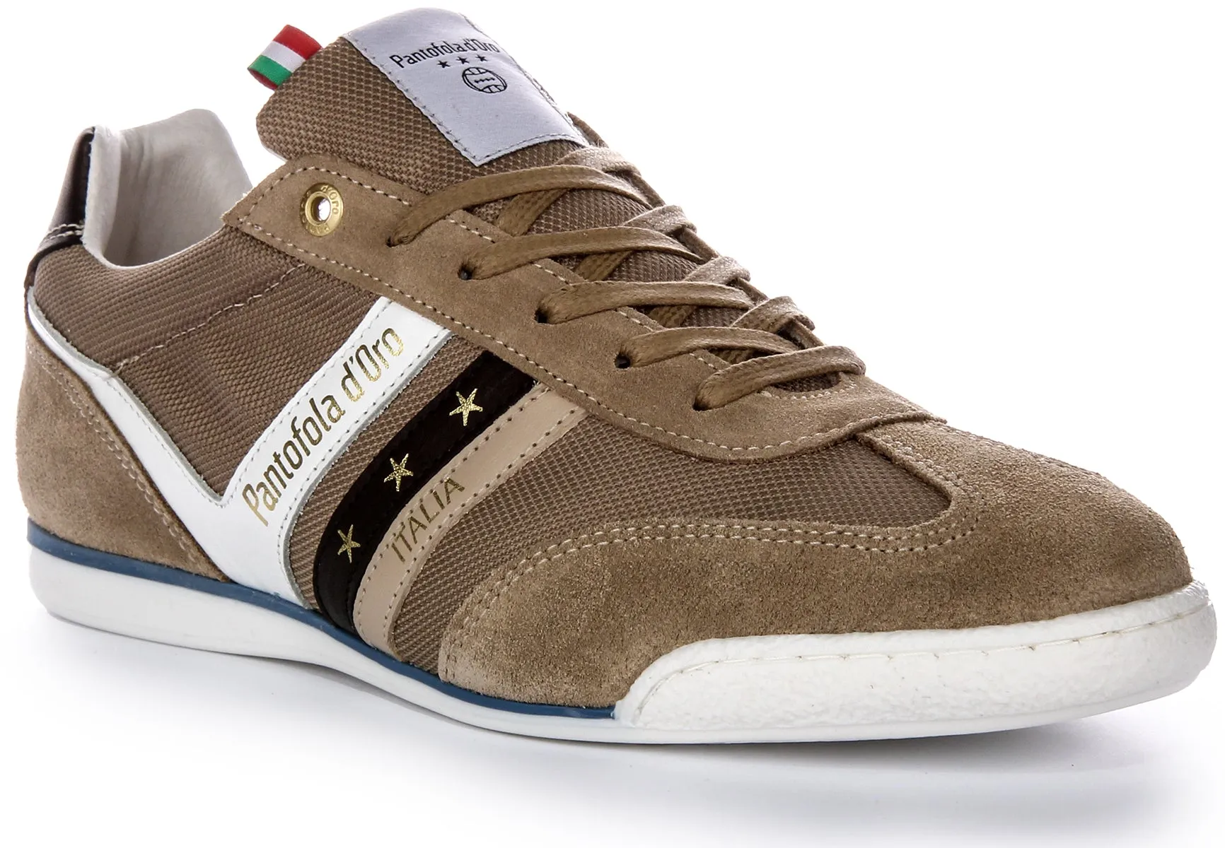 Pantofola D'oro Vasto N Uomo Lo Logo Patch Flat Cordones Zapatillas de Hombre de Lona y Ante en Arena