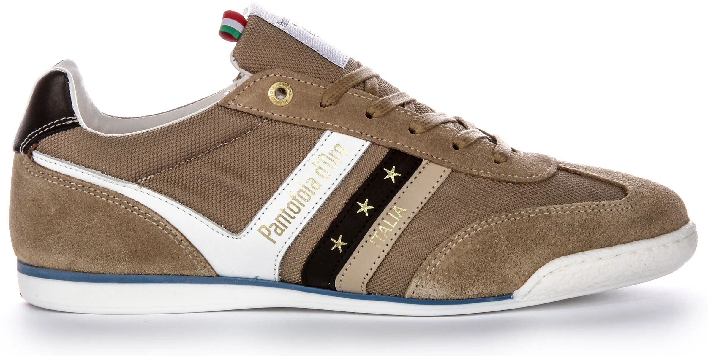 Pantofola D'oro Vasto N Uomo Lo Logo Patch Flat Cordones Zapatillas de Hombre de Lona y Ante en Arena