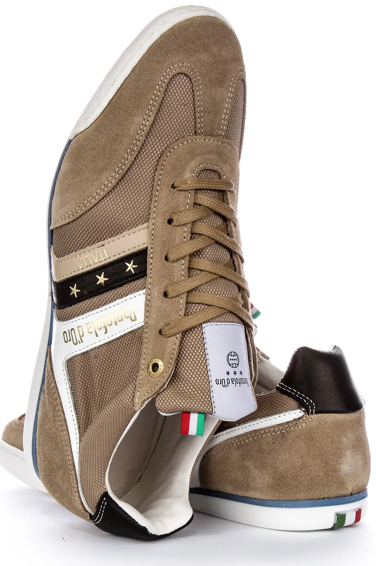 Pantofola D'oro Vasto N Uomo Lo Logo Patch Flat Cordones Zapatillas de Hombre de Lona y Ante en Arena