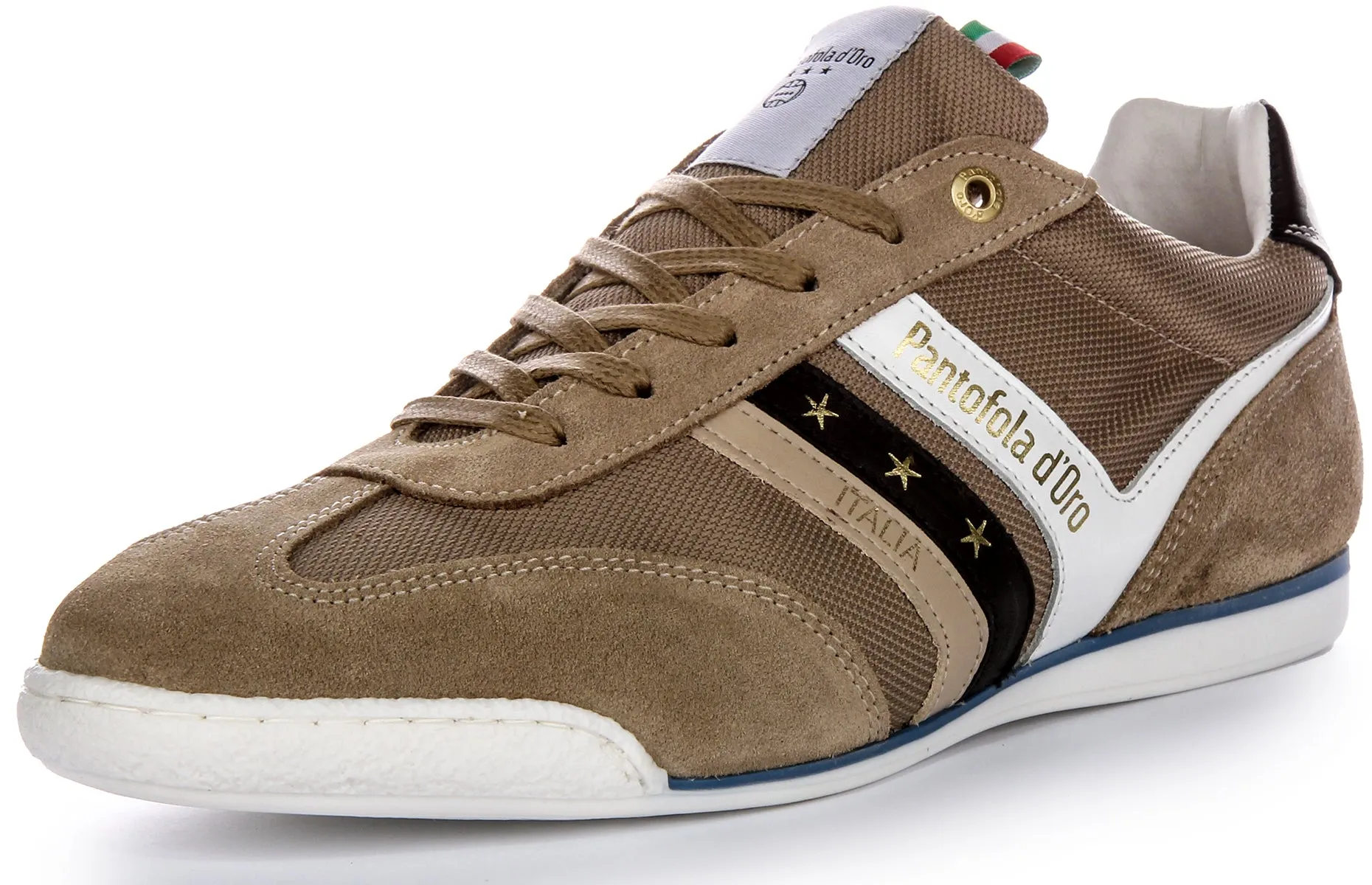 Pantofola D'oro Vasto N Uomo Lo Logo Patch Flat Cordones Zapatillas de Hombre de Lona y Ante en Arena