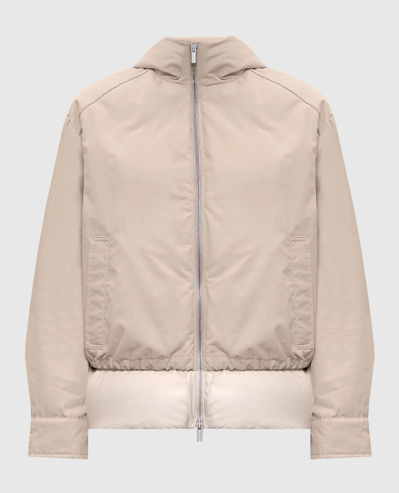 Peserico Beige down jacket with monil chain decoration