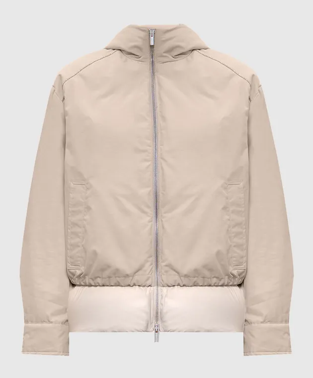 Peserico Beige down jacket with monil chain decoration