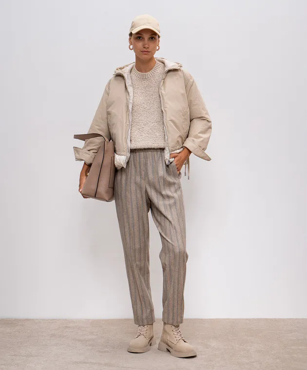 Peserico Beige down jacket with monil chain decoration