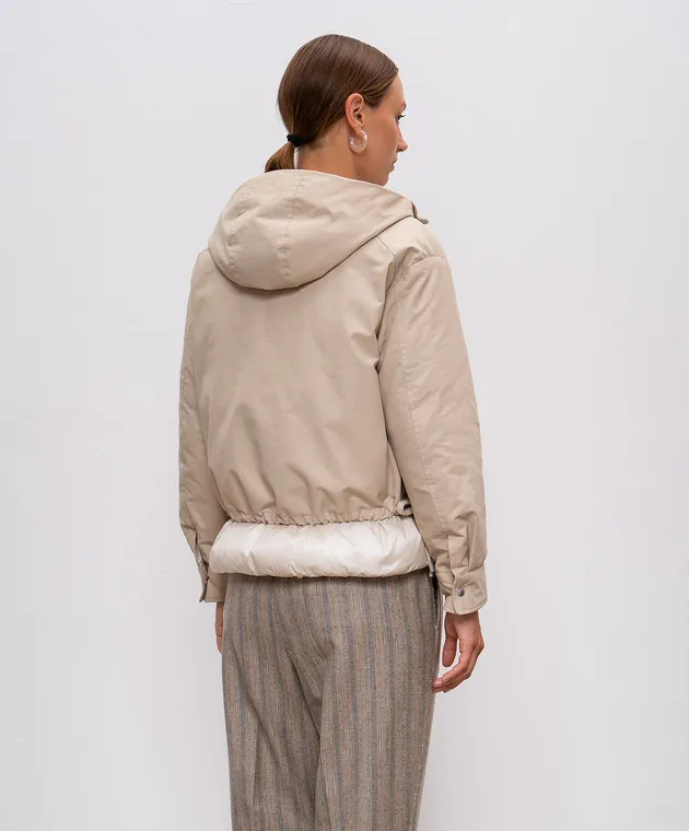 Peserico Beige down jacket with monil chain decoration