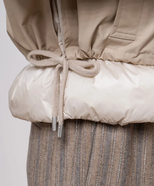 Peserico Beige down jacket with monil chain decoration