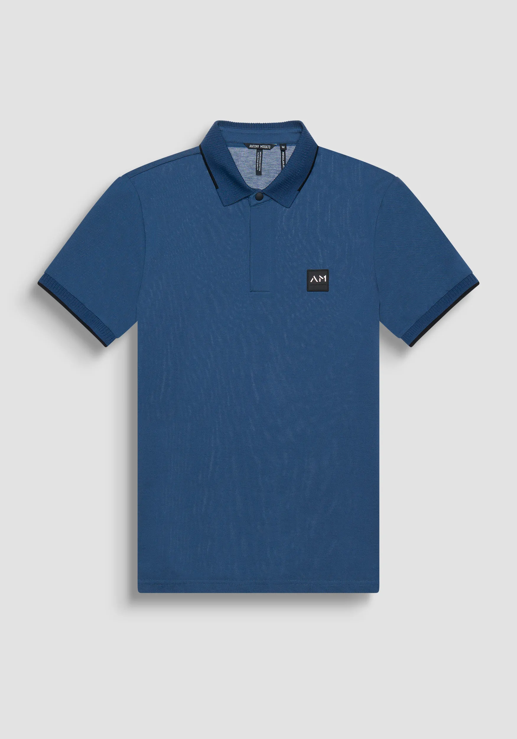POLO REGULAR FIT DE PIQUÉ DE ALGODÓN AZUL Y CON LOGOTIPO
