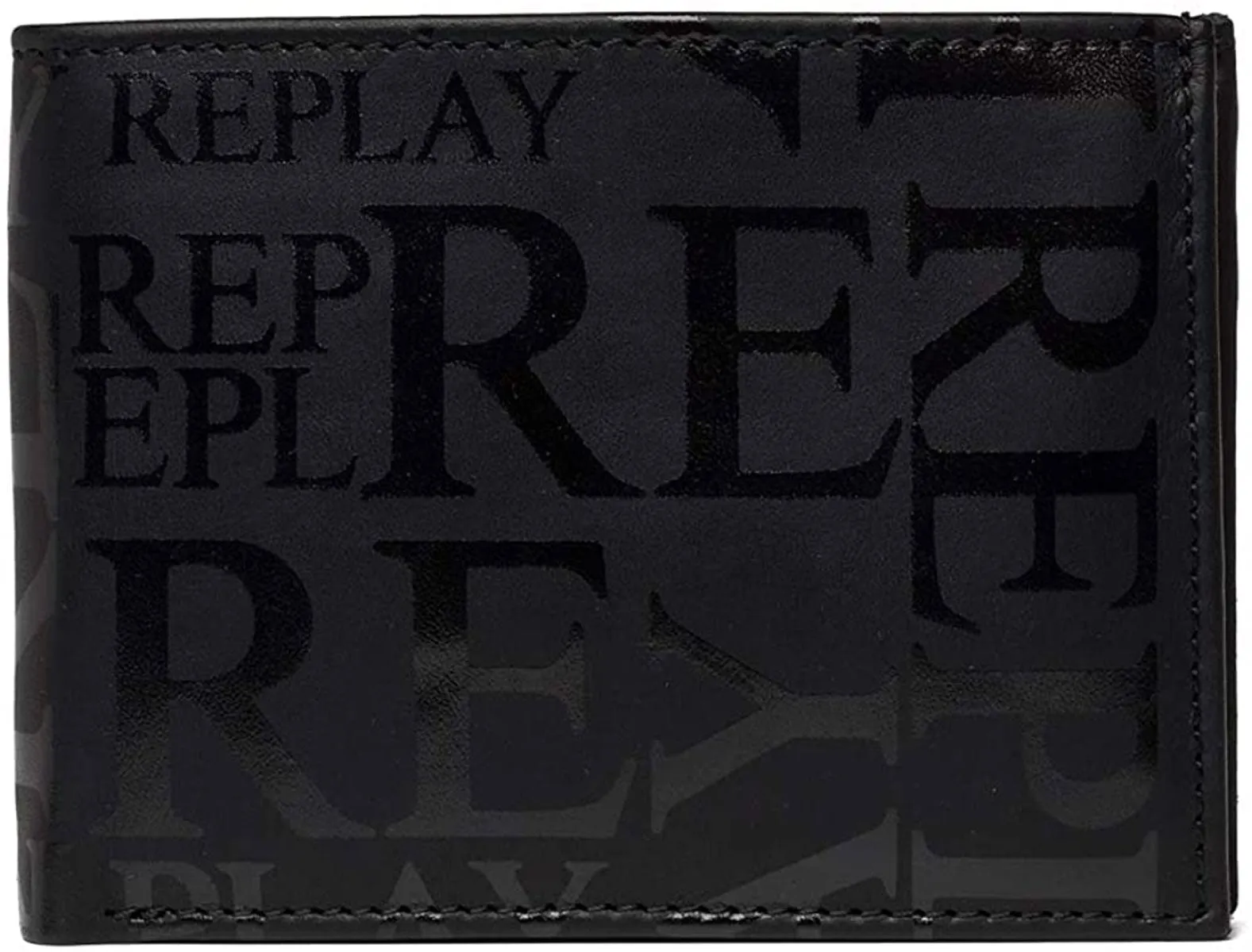 Replay FM5194 Billetera de piel con logotipo para hombre en negro