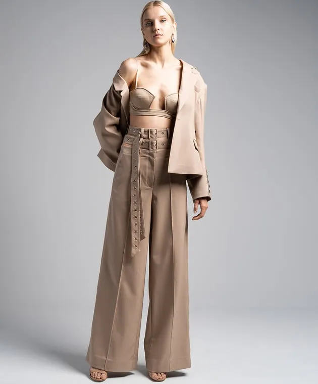 ROKH BEIGE BRALETTE TOP WITH A FIGUREHUGGING NECKLINE