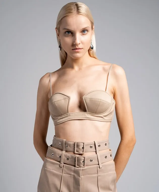 ROKH BEIGE BRALETTE TOP WITH A FIGUREHUGGING NECKLINE
