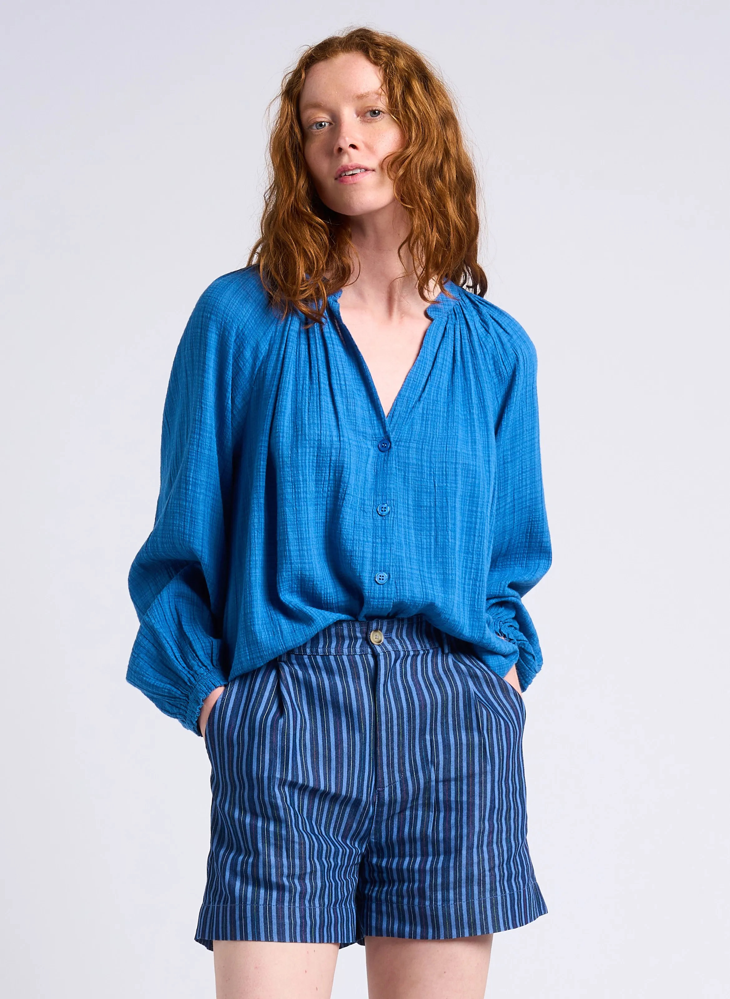 STELLA FOREST OPHELIA  CAMISA HOLGADA DE MEZCLA DE ALGODóN A CUADROS EN AZUL