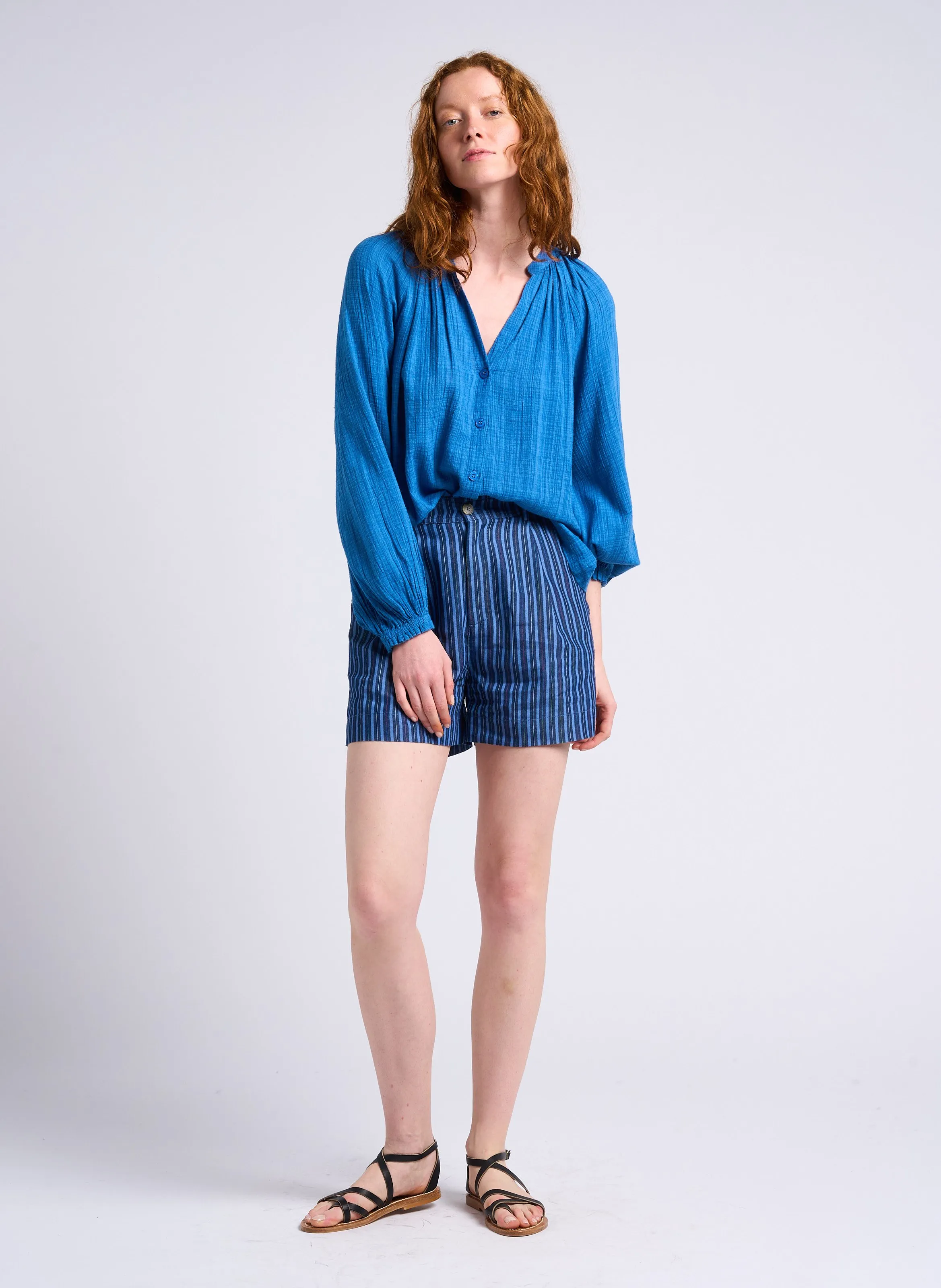 STELLA FOREST OPHELIA  CAMISA HOLGADA DE MEZCLA DE ALGODóN A CUADROS EN AZUL