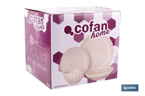 Vajilla de porcelana esmaltada en color rosa nude con diseño en relieve | Set de 16 piezas | Apta para lavavajillas, microondas 