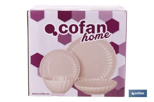 Vajilla de porcelana esmaltada en color rosa nude con diseño en relieve | Set de 16 piezas | Apta para lavavajillas, microondas 