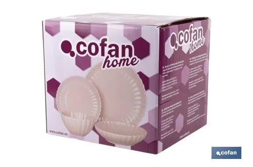 Vajilla de porcelana esmaltada en color rosa nude con diseño en relieve | Set de 16 piezas | Apta para lavavajillas, microondas 