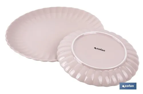 Vajilla de porcelana esmaltada en color rosa nude con diseño en relieve | Set de 16 piezas | Apta para lavavajillas, microondas 