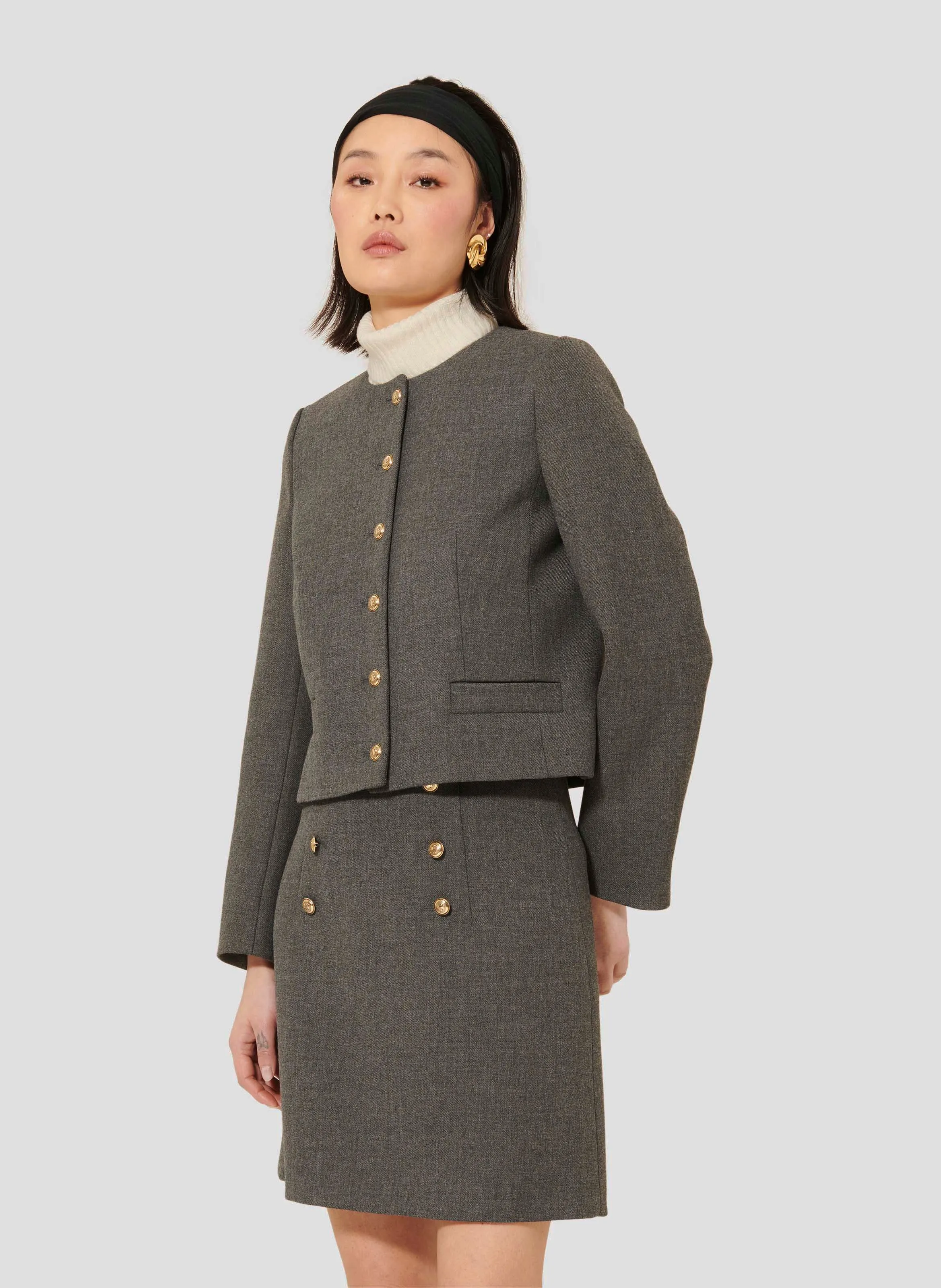 VESNA  CHAQUETA CON CUELLO REDONDO EN GRIS